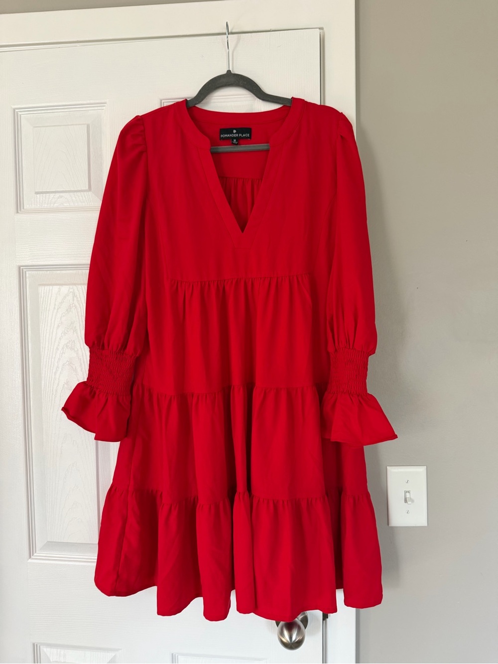 Pomander Place Red Long Sleeve Tiered Dress